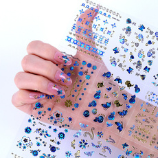 manicuredecor, Blues, nail decals, Flowers
