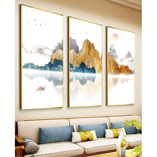 Golden Sunrise Mountain Landscape Wall Art Posters Abstract Chinese Decoration