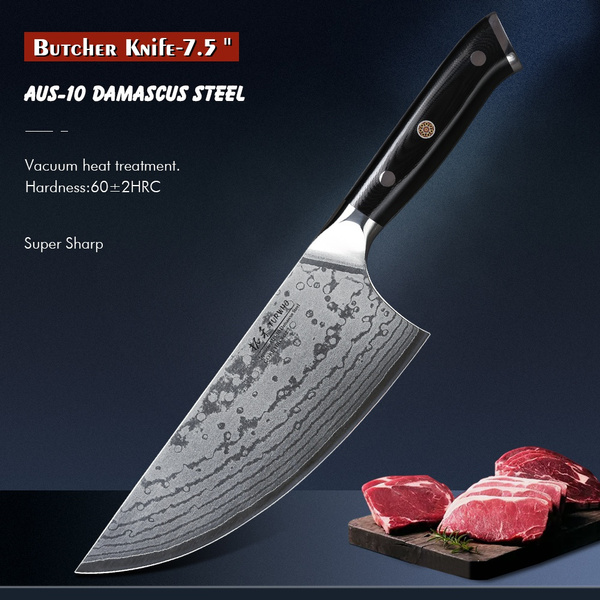 TURWHO 7.5 Damascus Butcher Knife Kitchen Knives Japanese AUS-10 Damascus  Steel Professional Chef Knife Chopper Knife Kitchen Cleaver Chipping knives  Chopping Knife