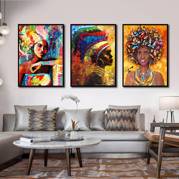 3 Pcs Abstract African American Black Portrait Art Painting Afro Women ...