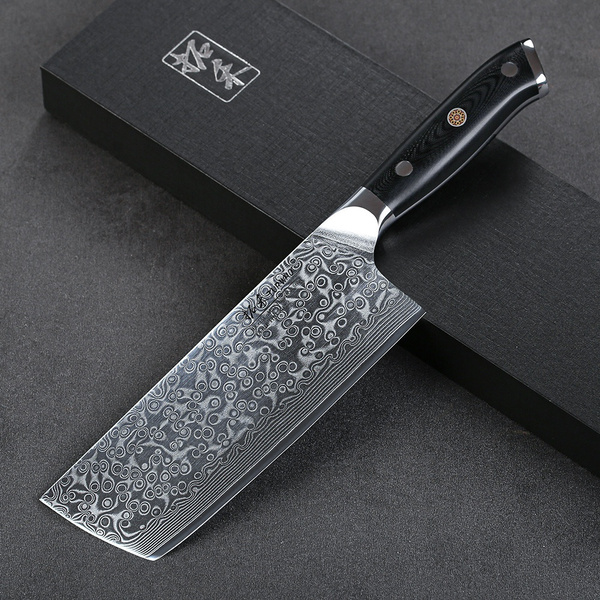 Turwho 7 Inch Damascus Steel Nakiri Knife 67 Layer Damascus Steel Kitchen Knives Japanese Vg10 6061