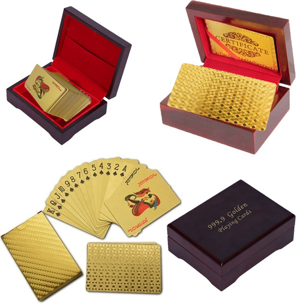 24K Karat Gold Plated Poker Playing Cards With Wood Box 