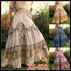 long skirt, Stitching, Lace, Dress