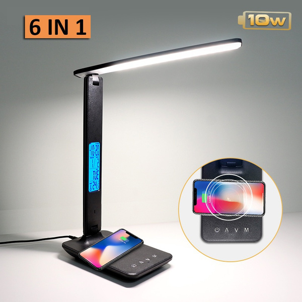 Multifunction LED Desk Lamp 10W QI Wireless Charger Clock Eye Protect Read  Light Touch Control Table Lamp (no/with wireless charging)