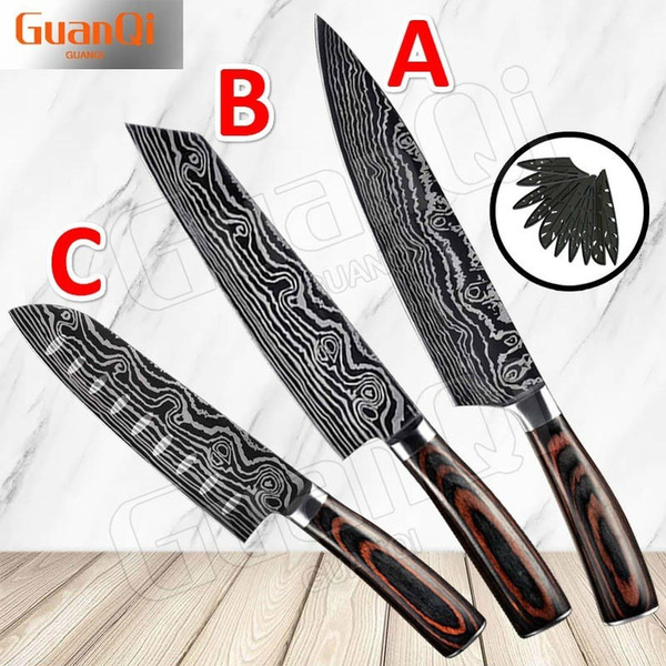 Professional Kitchen Knife Stainless Steel Kitchen Knives Set Laser  Damascus Pattern Gift Knife Covers Boning Chef Knife Cutter Bread Meat  Cleaver Paring Boning Kitchen Knife Covers Accessories Cucina Accessori