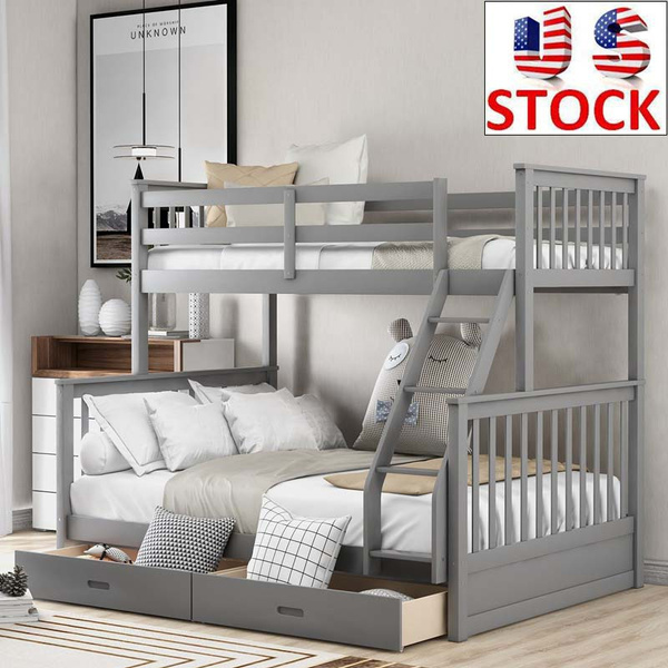 Wooden Twin Over Bunk Bed Frame, Double Full Bunk Bed With Trundle