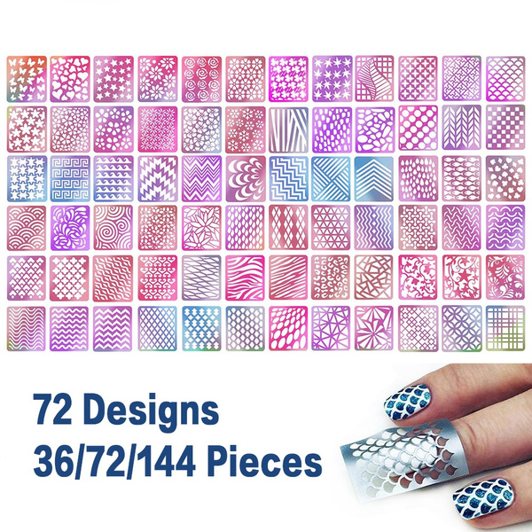 Laser Hollow Nail Vinyls Nail Stencil Stickers Transfer Guide Template  Heart Star Fish Nail Art Decals Nail Decoration Stickers, 36/72/144PCS |  Wish
