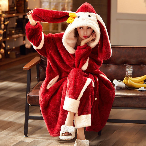 Autumn Winter Women Cute Christmas Red Pajamas Set Sleep Long