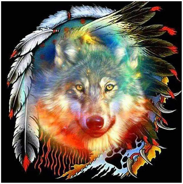 Color Wolf and Dream Catcher 5D Diamond Painting
