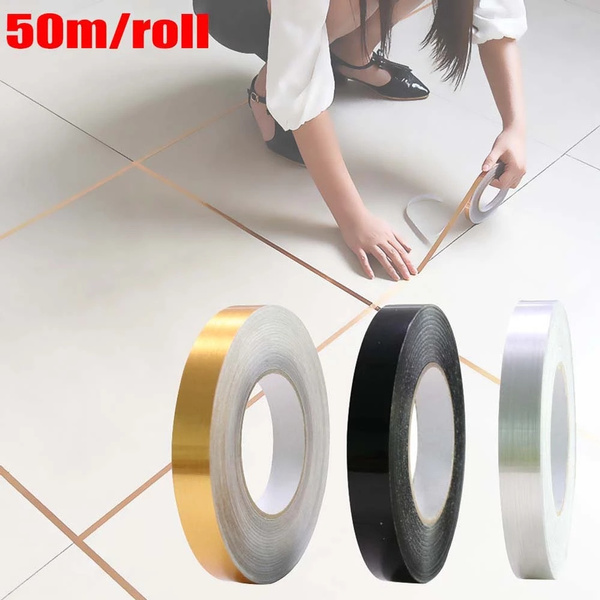 50M/Roll Gold Silver Self Adhesive Tile Sticker Gap Sealing Foil Tape  Waterproof Foil Strip Wall Sticker Floor Line Decals Home Decor
