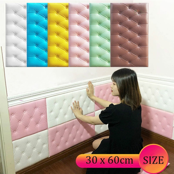 60x30cm 3D DIY Self Adhesive Anti-collision Foam Wallpaper Waterproof Wall  Sticker For Living Room Bedroom Kindergarten Nursery Home Protector Kids