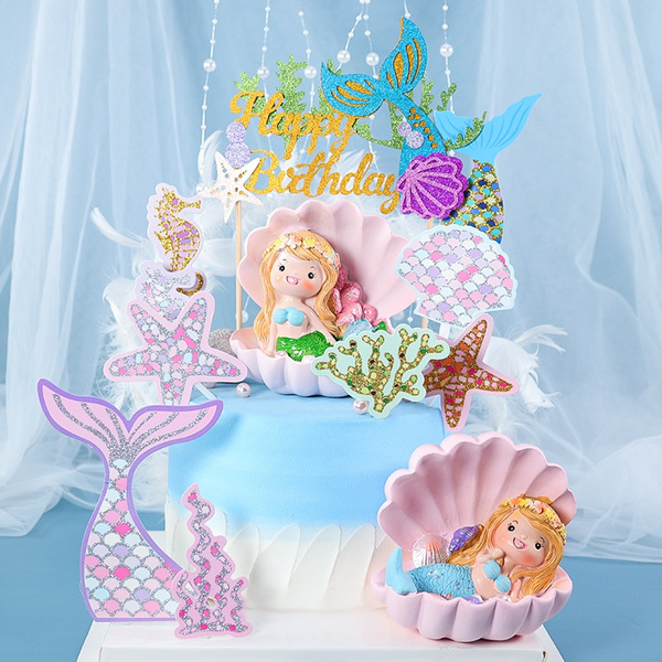 Amazon.com: Mermaid Cake Topper Little Mermaid Doll with Seashells for Ariel  Cake Decoration Mermaid Figurines for Under the Sea Mermaid Theme Princess  Kids Birthday Baby Shower Party Supplies : Toys & Games