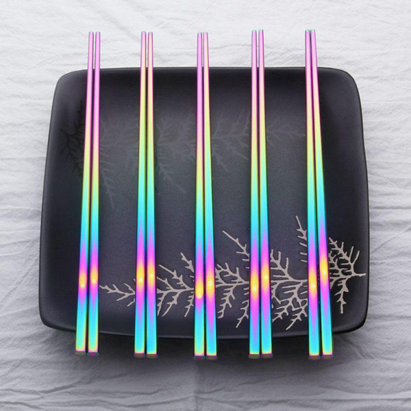 304 Stainless Steel Chopsticks Gold-plated Magic Color Black Square Non ...