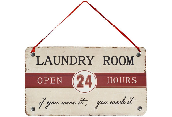 "Laundry Room Open 24 Hours" Metal Antique Wisdom Sign Wall Décor Wall Art 