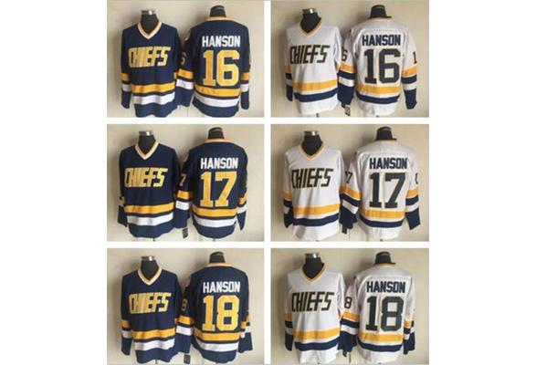 Movie Hanson Brother Killer #3 Chiefs Hockey Jersey White Blue Youth/Adult  Size