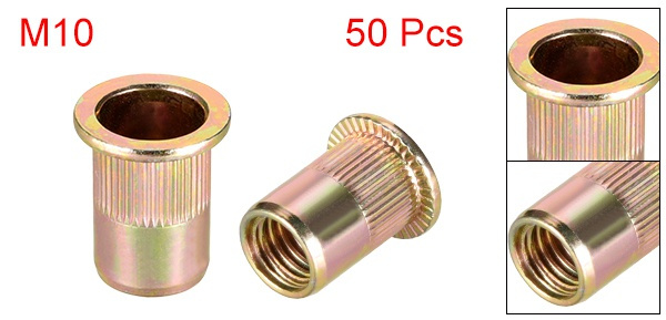Orgrimmar 100 Pcs Zinc Plated Carbon Steel Rivet Nut Threaded Flat Head Insert Nutsert 1 4 20unc Pack Of 100