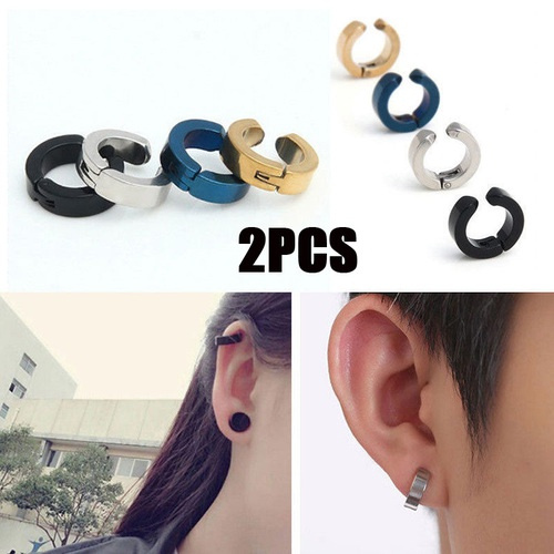 2PCS Men Titanium Steel Magnetic Clip On Earrings No Piercing Charm Hoop  Earrings New