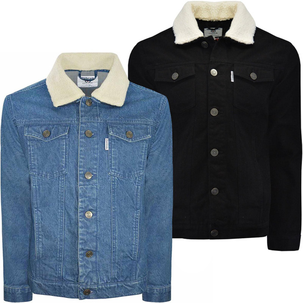 Lambretta Mens Sherpa Collar Warm Winter Button Up Denim Jacket Coat Wish