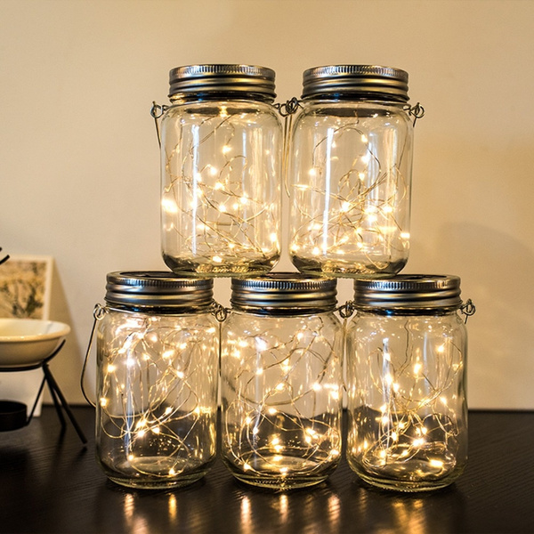 6 Pack Mason Jar Lights 20 LED Solar Colorful Fairy String Lights Lids Insert... 