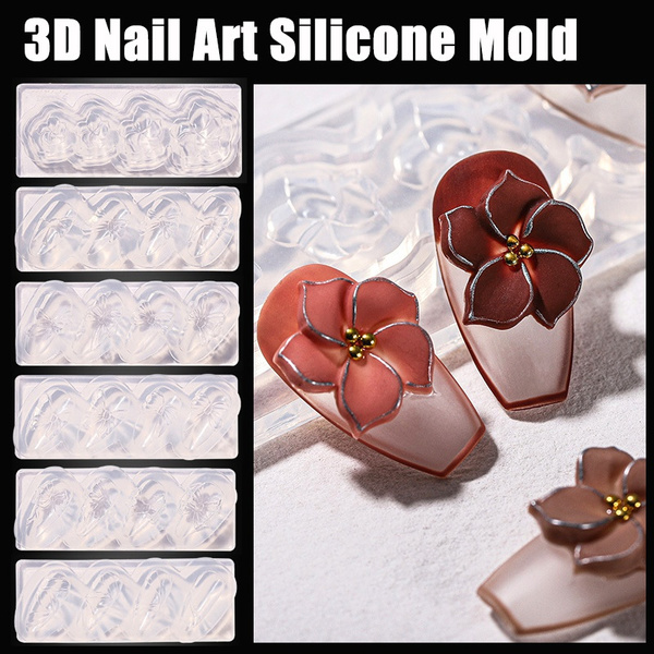 4pcs Mix Nail Art Silicone Printing Template Nail Mold 3D Soft