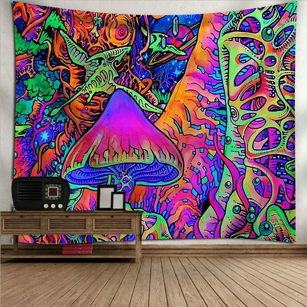 Trippy Mushrooms Tapestry Abstract Colorful Rainbow Neon Jungle Forest  Hippie Art Psychedelic Wall Hanging Home Decor Tapestries for Bedroom  Living