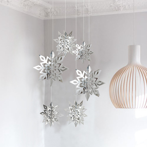 Winter Christmas Hanging Snowflake Decorations, 6 PCS Snowflakes