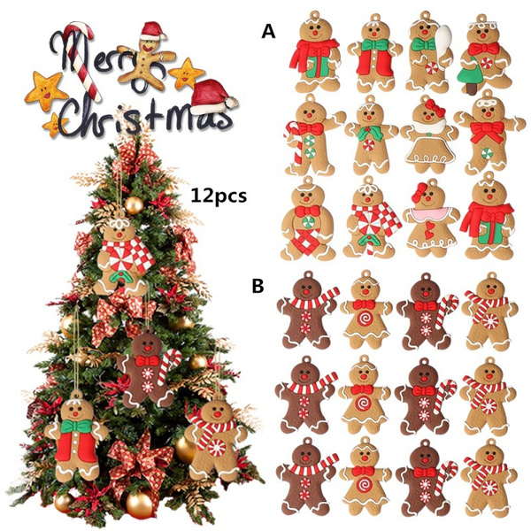 12Pcs Gingerbread Man Christmas Tree Hanging Pendant Xmas Tree Decor ...