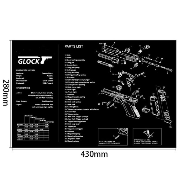 AR15 AK47 Pistolenreinigungsgummimatte mit Teilediagramm Anleitung Mauspad für Glock 17 19 1911 Beretta 92 SIG SAUER P220 CZ 75 SW MP Remington 870 | ...