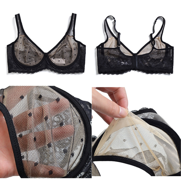 New Lace Bra Women Ultra Thin Mesh Cups Sexy Bra Hollow Out See