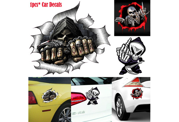 1Pcs Skull Finger Decal Reflective Skeleton Vinyl Car Stickers Vehicle  Styling Removable Waterproof PVC Sticker