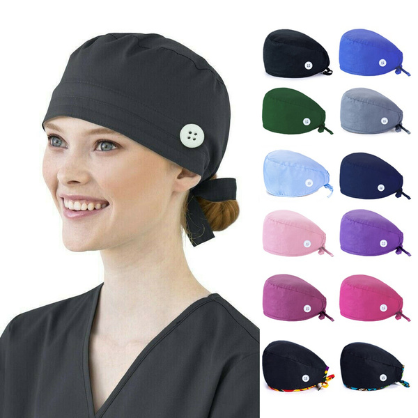 Solid Button Surgical Cap Doctor Nurse 
