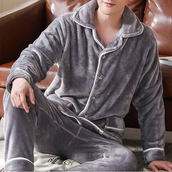 1 Set Winter Thick Warm Flannel Pajama Sets for Men Long Sleeve Coral Velvet Sleepwear Suit Men Loungewear Homewear Home Clothes