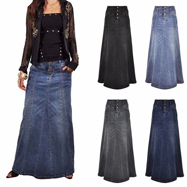 Plus size long denim clearance skirts 2020