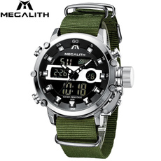 MEGALITH Mens Watches Men Digital LED Sport Army Wrist Watch Military Analogue Waterproof Watch for Men Fashion Date Luminous Clock (Leather/Nylon Strap)