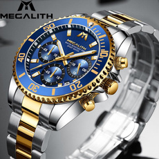 MEGALITH Mens Watches Men Chronograph Stainless Steel Blue Watches for Men Waterproof Analogue Quartz Wrist Watch Men Fashion Luxury Business Date Luminous Clock with Gift Box