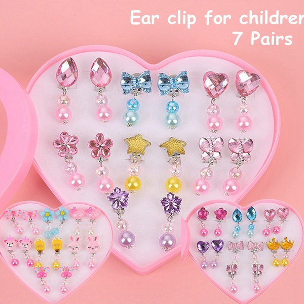 7Pair Lovely Acrylic Earrings Clip-On No Pierced Designs For Children Girl Gif^F