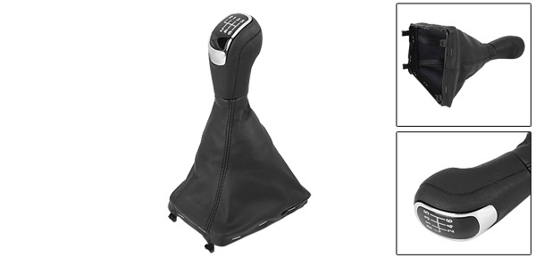 6-Speed Leather Shift Knob & Gaiter Boot Cover Kit – Fits Saab 9-3 2003-2012, Black & Silver, ABS + PU Leather