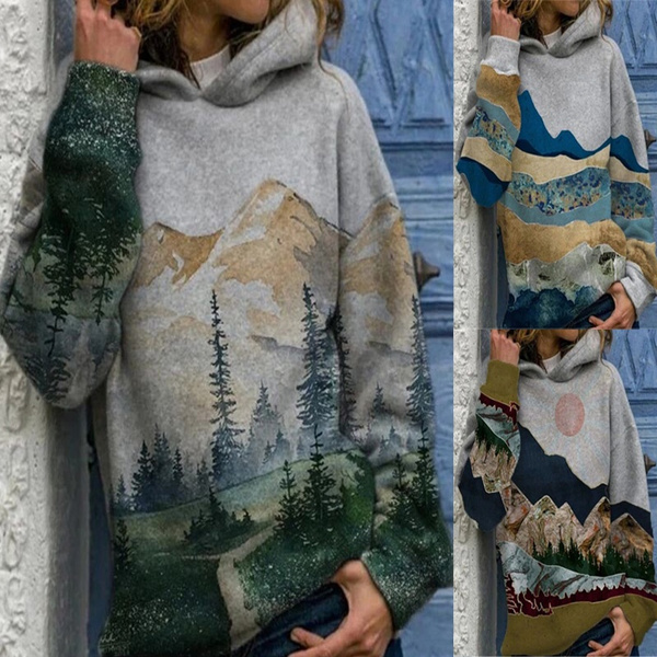 Women's mountain print discount sweatshirt