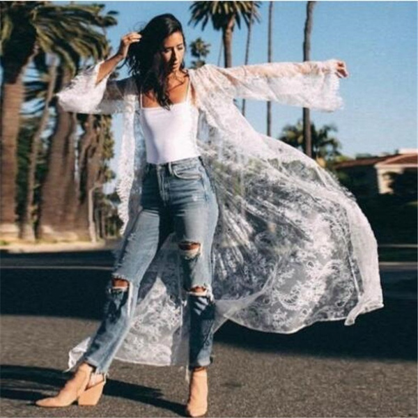 Women Lace Kimono Blouse Coat Boho 