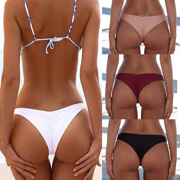 Sexy Women's Fashion Solid Color Scrunch Butt Booty Bikini Thongs Ladies  Hot Bikini Bottom