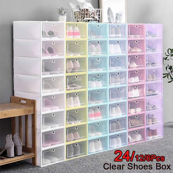 6pcs Diy Plastic Container Organizer, Clear Shoe Box Storage Containers