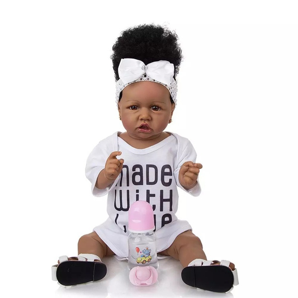 23inch 58cm Black African Baby Dolls Full Body Silicone Reborn