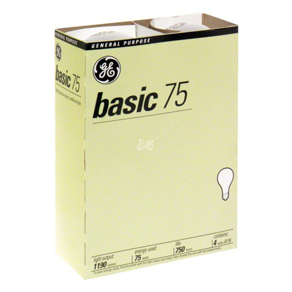 Basic Light Bulb (2 Pack) NEW GE 41030 75-Watt 1170-Lumen A19 Basic Light Bulb 4 Bulbs ...