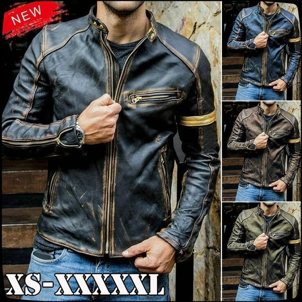 2021 Nwe Fashion Men S Distressed Black Biker Vintage Motorcycle Cafe Racer Real Leather Jacket Autumn Winter Long Sleeve Plus Size Wish Biker Vintage Motorcycle Cafe Racer, Are Long Leather Coats In Style 2021 Legit
