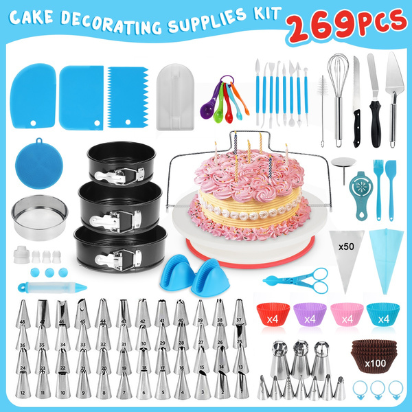 130PCS/269PCS Food-grade Safe Materials Cake Decorating Supplies Kit  Decorating Platform Cake Mould Baking Tools Ideal Gift for Women Kids  Bakers and Beginners