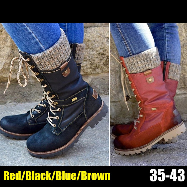 2020 Winter Boots for Women Casual Leather Midcalf Martin Boots Low