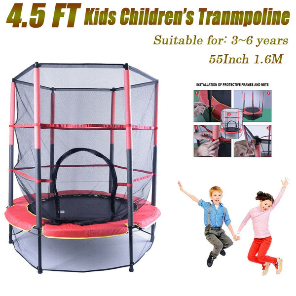 4.5FT Mini Trampoline Kids 55'' Round Mini Trampoline with Safety Net Pad Enclosure Exercise