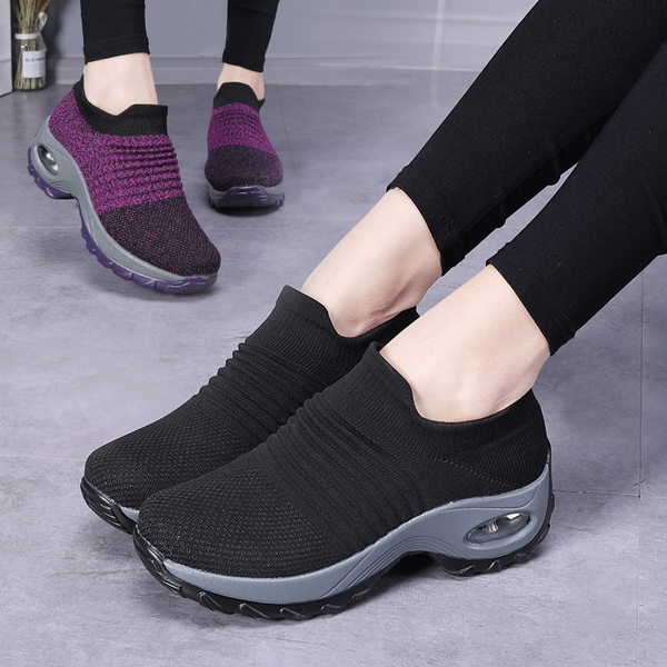 Giày Thể Thao Nữ Slip On Sock Girls Nurse Mesh Air Cushion Platform Loafers I.1317193160