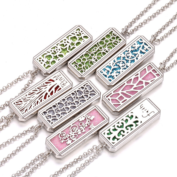 Stainless Steel Hollow Aromatherapy Tag Necklace Essential Oil Diffuser