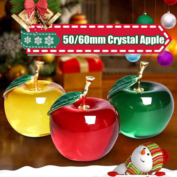 3D Glaze K9 Crystal Apple Crafts Figurine Glass Paperweight Christmas Gifts U 
